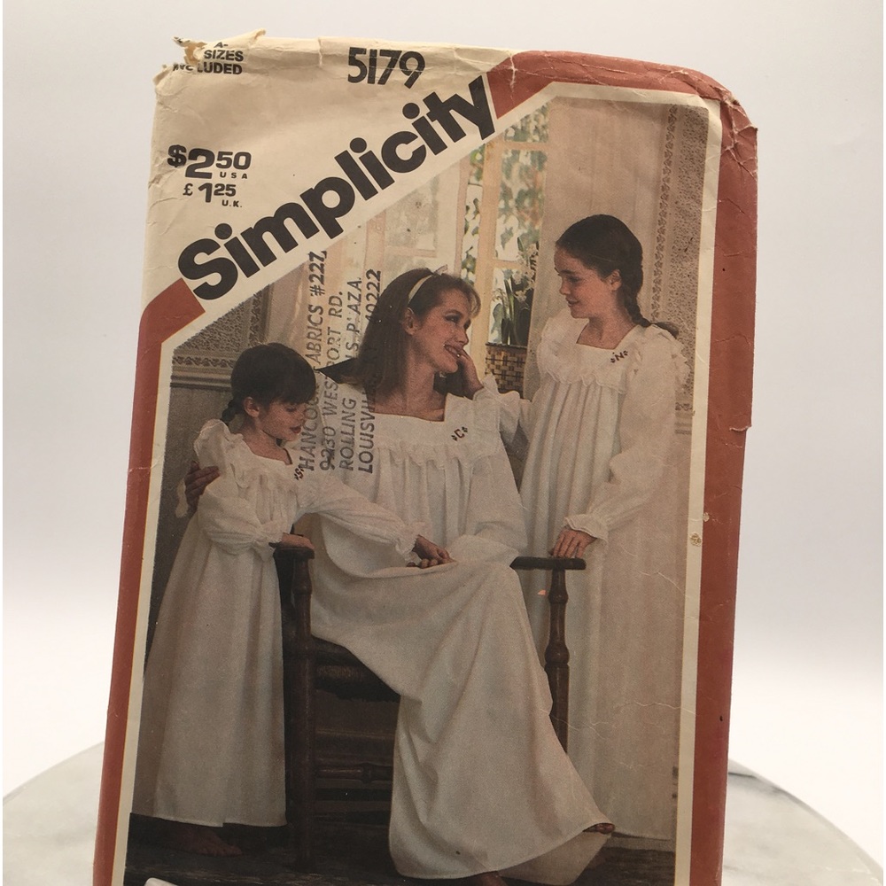 Vintage SIMPLICITY Pattern #5179 - Pullover Nightgowns for Children/Girls/Misses